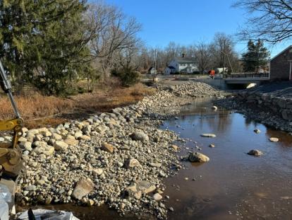 High Street Bridge after construction and with rocky supported banks to prevent 500-year flooding