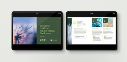 iPads showing pages from the Executive Guide in Nature-Related Disclosures