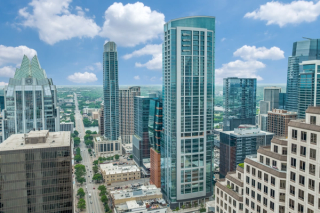 View of 415 Colorado high-rise building in downtown Austin, Texas